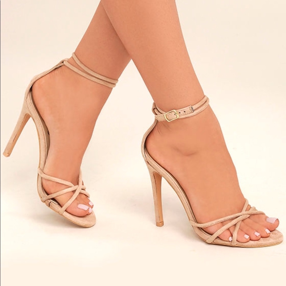 Lulus nude suede ankle strap heels